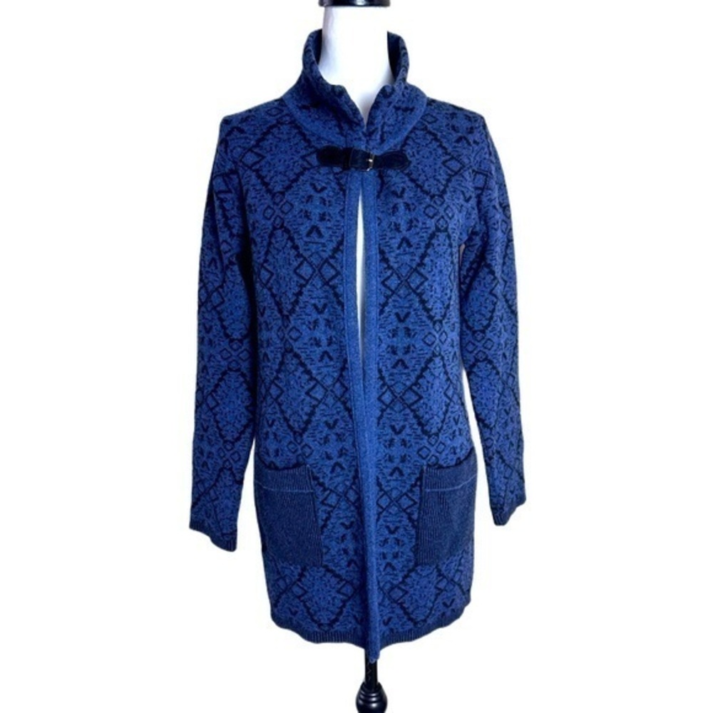 Chiaramente Geometric Wool Blend Toggle Cardigan Blue Women‎ Medium